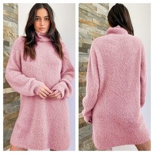 Lulus Sweet Whispers Mauve Multi Eyelash Knit Turtleneck Sweater Dress